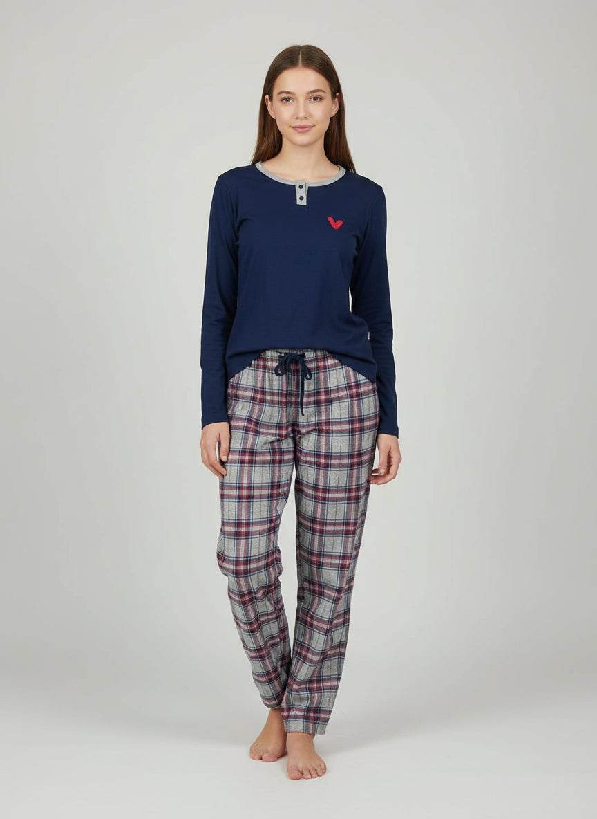 Pigiama Serafino Donna L0EAD Blu Lovable - evabiancheria