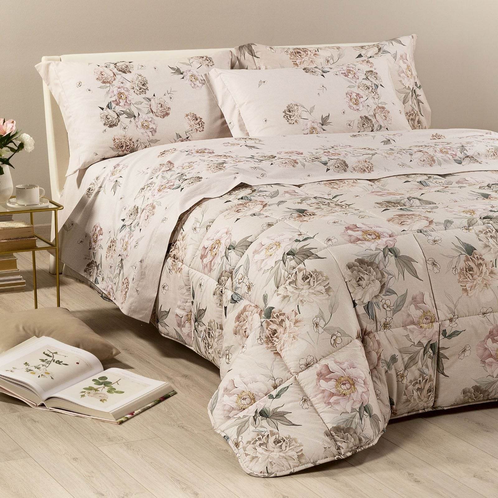 Trapunta Stampato Biancheria Peonia Queen Caleffi - evabiancheria