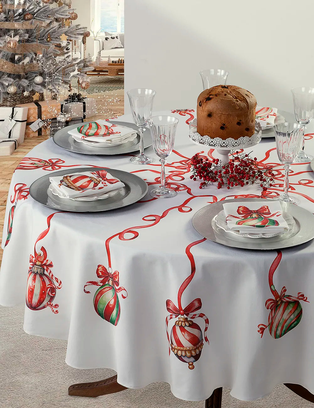 Tovaglia stampata natalizia Biancheria Carols Tov Tessitura Randi
