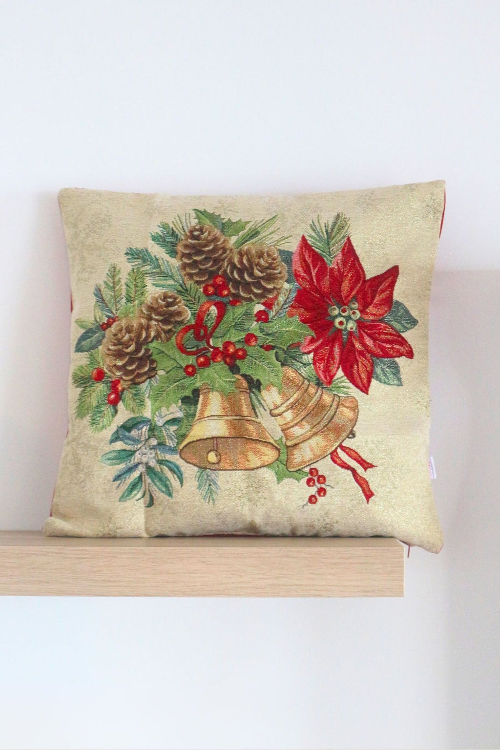 Coussin de Noël 45x45 Taie d'oreiller Cloches en Lin Nat Mae