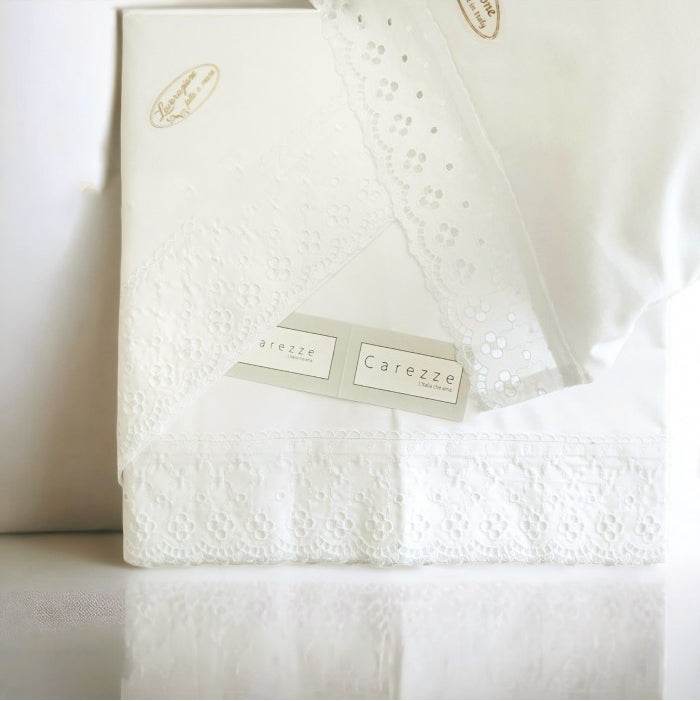 Lenzuola balza con pizzo Biancheria Aurora cpl Carezze - evabiancheria